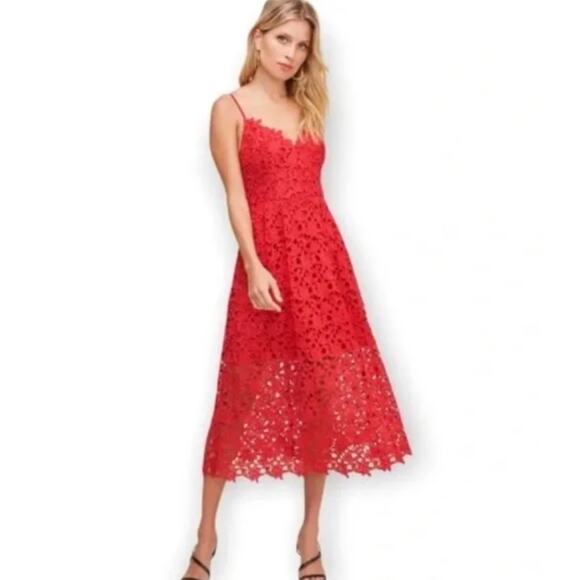ASTR the Label Lace V-Neck Spaghetti Strap Dress, Red, Women's Size Large - Picture 1 of 8